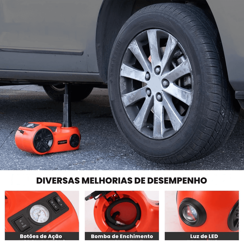 Kit de Macaco Elétrico Multifuncional 3 em 1 com Chave de Impacto, Compressor de Ar e Luz LED - LiftForce™ 5 Toneladas 12V