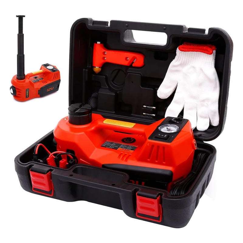 Kit de Macaco Elétrico Multifuncional 3 em 1 com Chave de Impacto, Compressor de Ar e Luz LED - LiftForce™ 5 Toneladas 12V