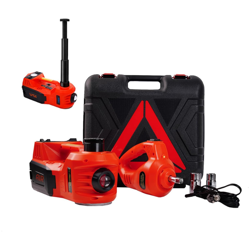 Kit de Macaco Elétrico Multifuncional 3 em 1 com Chave de Impacto, Compressor de Ar e Luz LED - LiftForce™ 5 Toneladas 12V