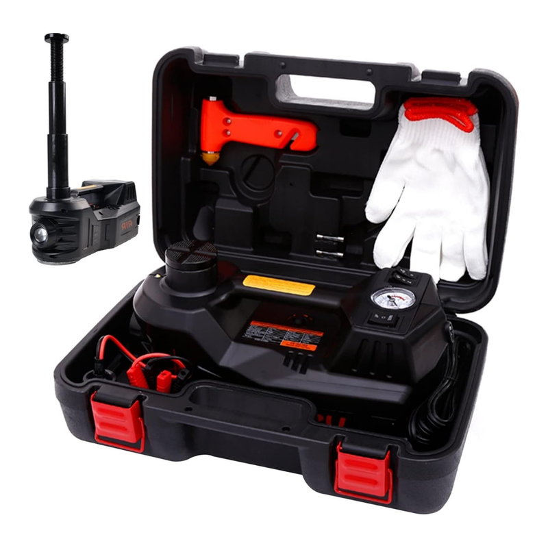 Kit de Macaco Elétrico Multifuncional 3 em 1 com Chave de Impacto, Compressor de Ar e Luz LED - LiftForce™ 5 Toneladas 12V